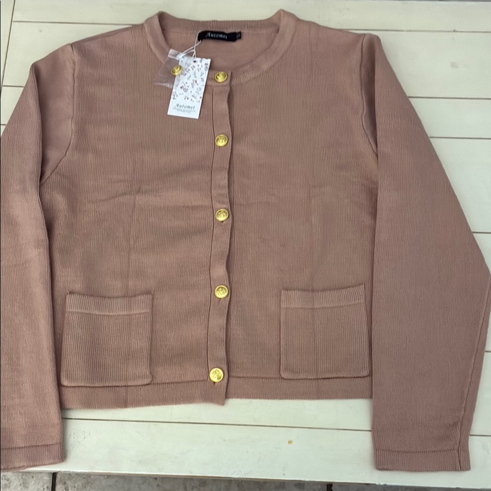 Tan Cardigan with Gold Buttons by Automet. Size L